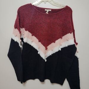 Nwt Tea N Rose Red Pink And Black Pom Pom Chevron Sweater